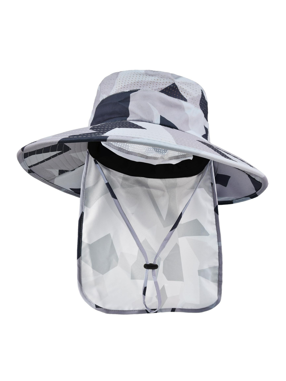 Sun Hats for Men Women Fishing Hat with Neck Flap | Camo Light Gray | Size OS